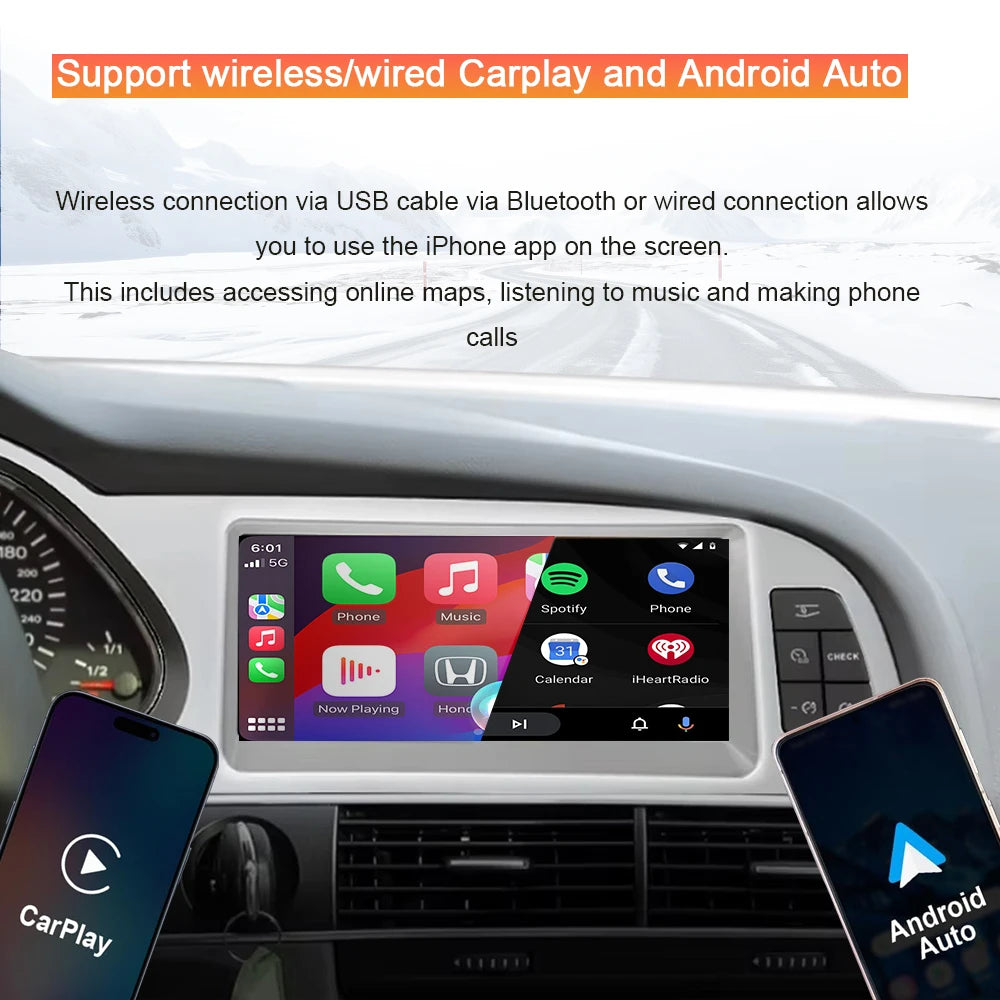 8.8inch Android 14 For Audi A6 C6 2005 - 2008 MMI 2G 2009 - 2011 MMI3G Car Radio Multimedia Player Navigation GPS Stereo CarPlay