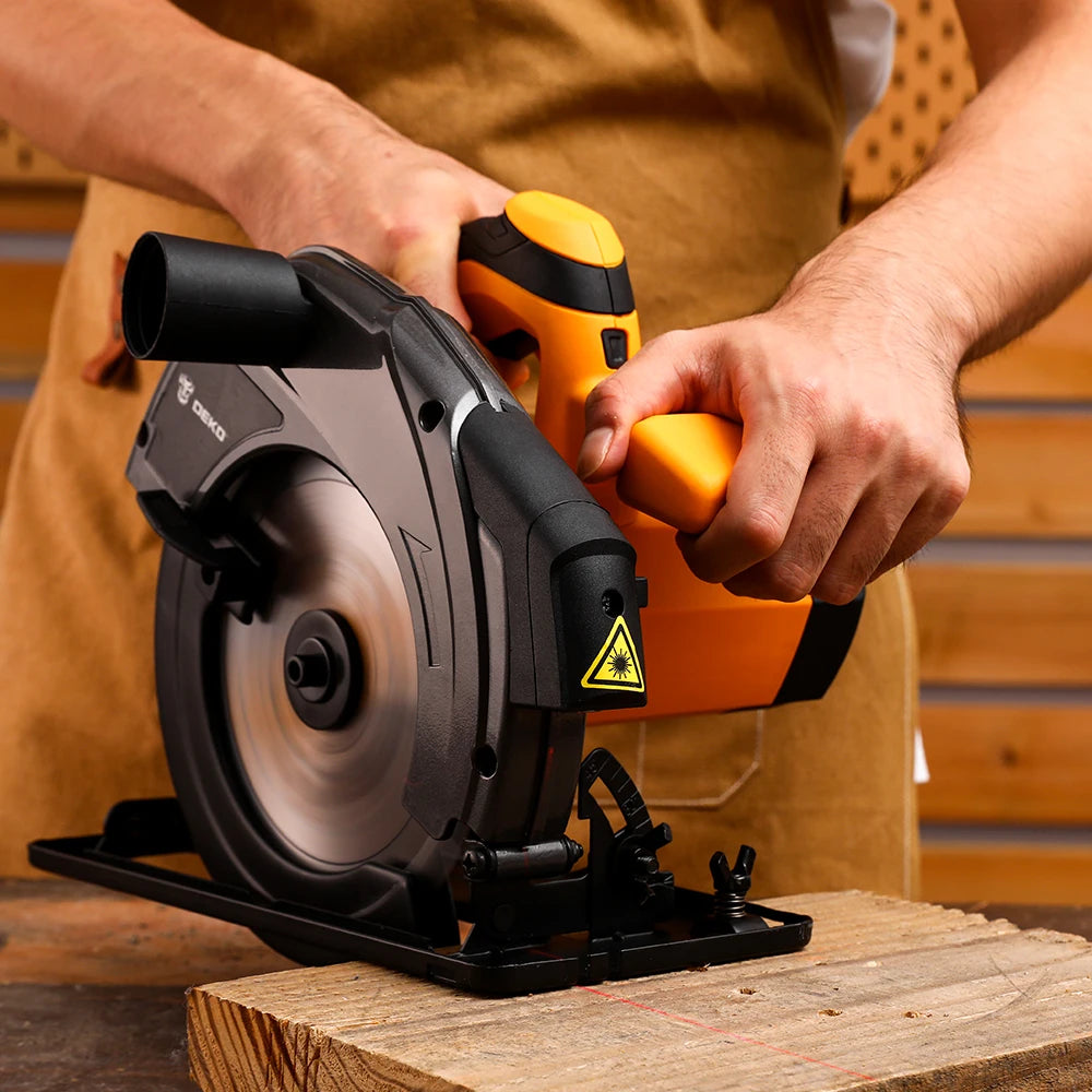 Scie circulaire électrique DEKO série DKCS 185 mm, machine de découpe multifonctionnelle avec poignée auxiliaire, outil électrique domestique 1200 W