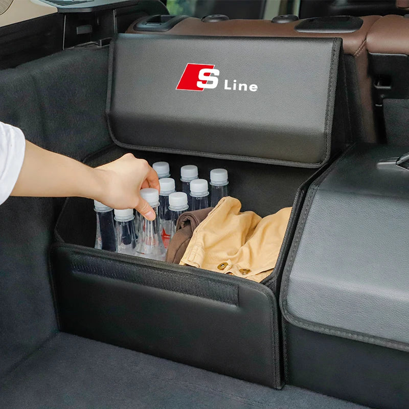 Large Capacity Leather Storage Box Car Trunk Organizer Case For Audi Sline A3 A4 A5 A6 A7 A1 A2 A8 Q1 Q2 Q3 Q4 Q5 Q6 Q7 Q8 TT B8