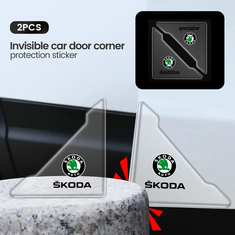 2pc Car Door Corner Cover Anti-Scratch Protection Sticker For Skoda Octavia Fabia Rapid Superb Kodiaq Scala Karoq Kamiq Roomster