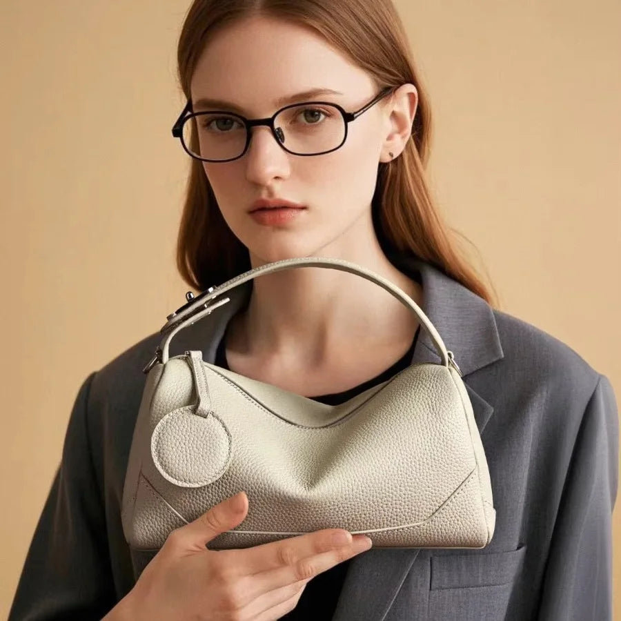new fashion genuine leather woman bag handle cowhide shoulder bag luxury designer minimalism bag cattle leather