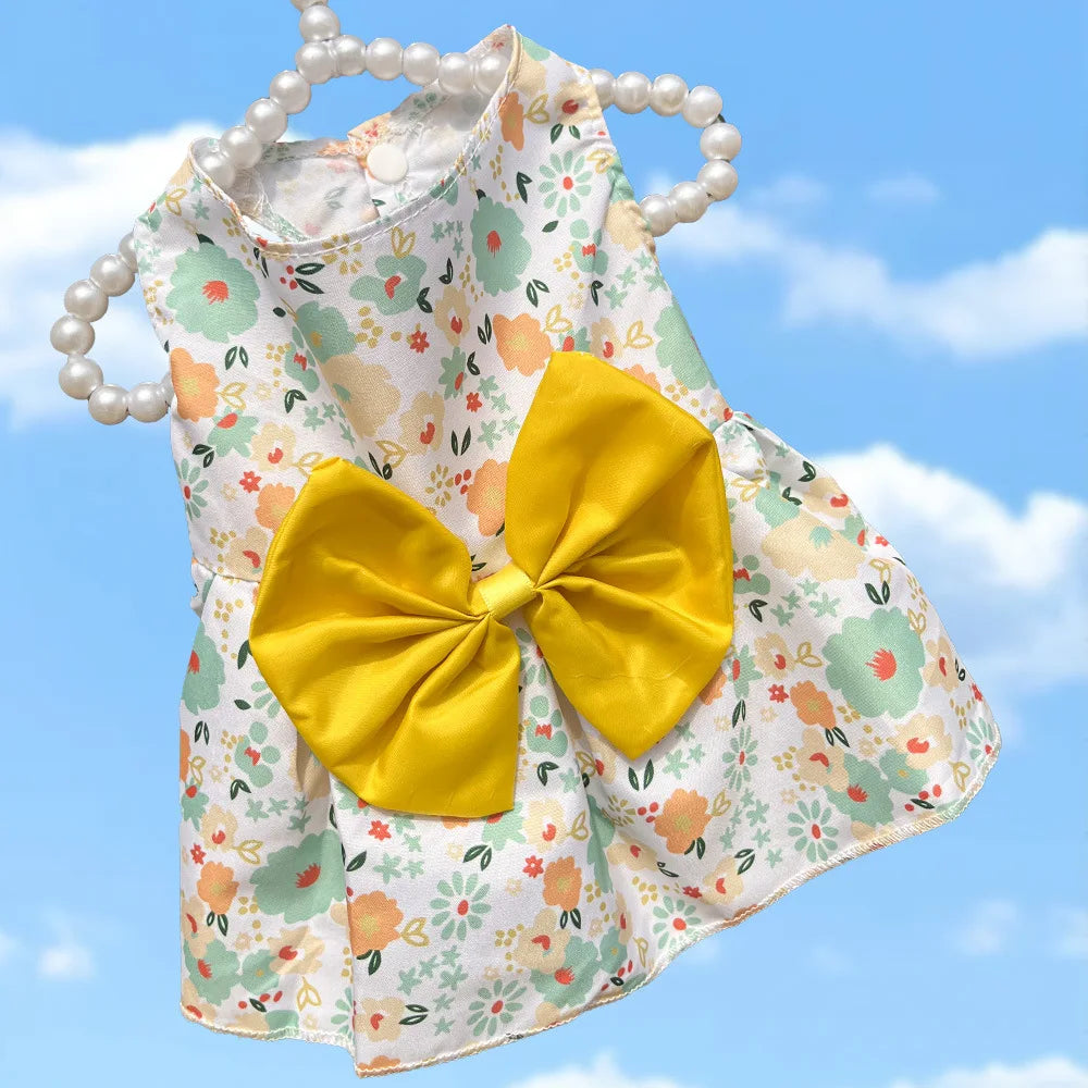 Puppy Summer Dress Dog Cat Princess Dress Pet Clothes for Small Medium Dogs Printed Bow Kitten Dog Skirt Yorkshire Teddy Apparel