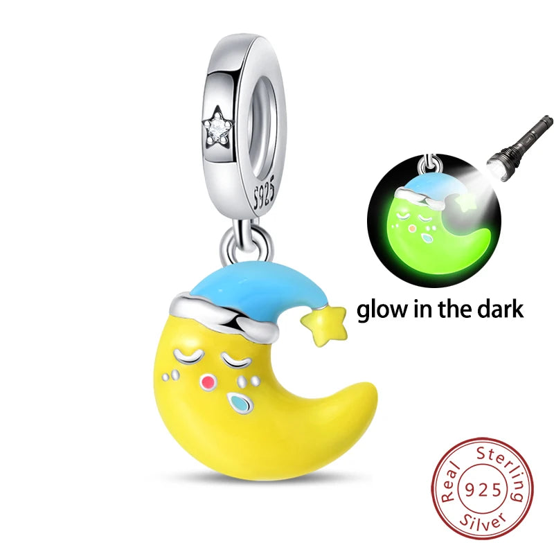 Hot Sale 925 Silver Glow in the dark Firefly Honeybee Star Charms Beads Fit Qikaola 925 Original Bracelets Fine DIY Jewelry Gift