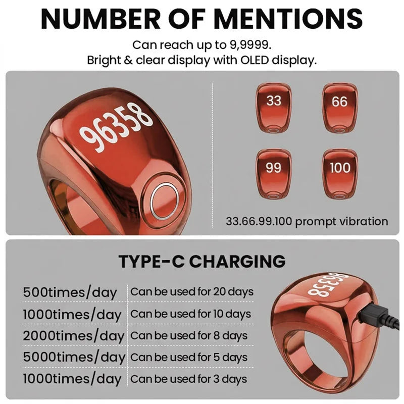 Portable Digital Screen Electronic Ring with Timer Function Counting Wearable Vibration Reminder Health Fitness Tracker Ring