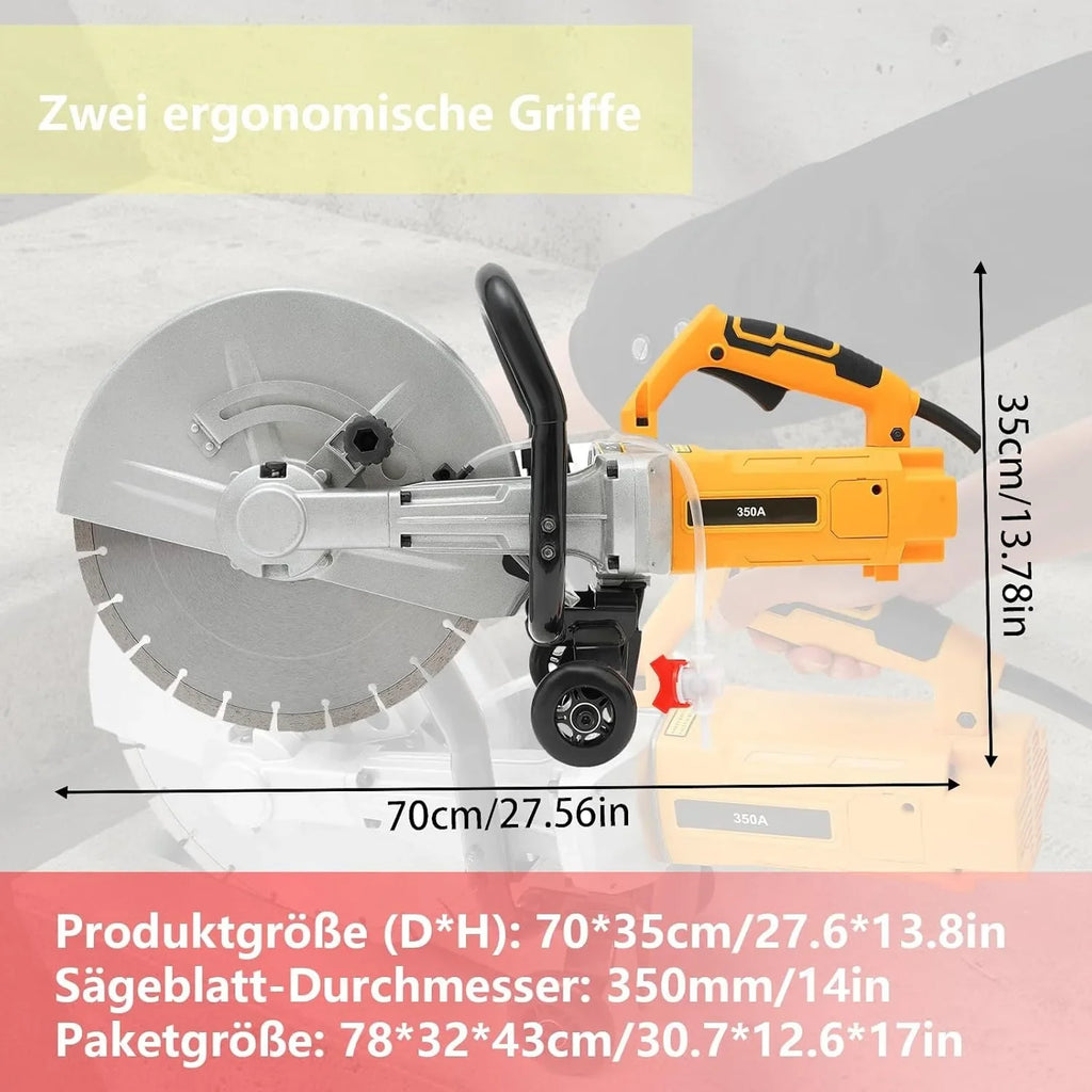 Electric Stone Saw, Concrete Cutting Cutter with 350 mm Saw Blade, 3000 W, Stone Cutter,Dust-free Cutting Separator w/Water Pump