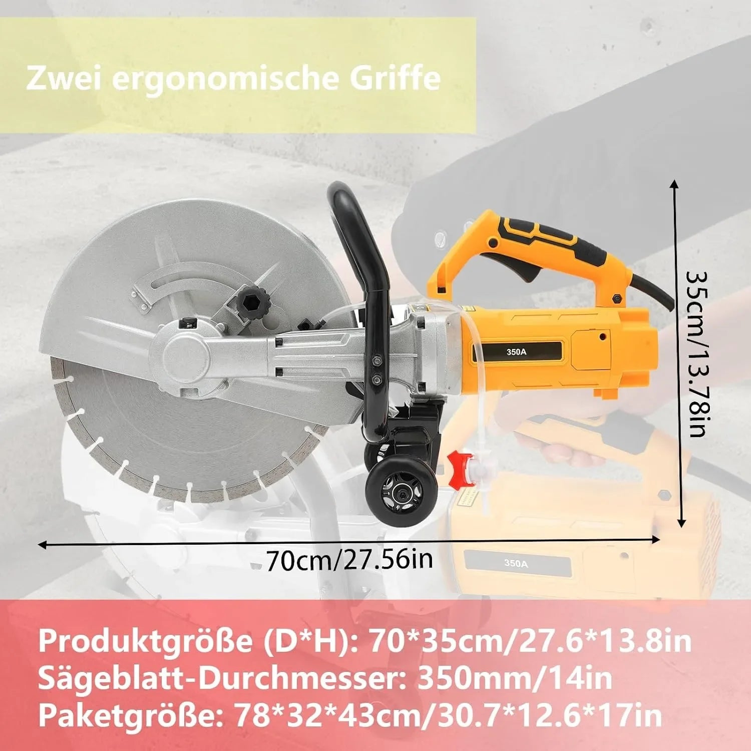 Electric Stone Saw, Concrete Cutting Cutter with 350 mm Saw Blade, 3000 W, Stone Cutter,Dust-free Cutting Separator w/Water Pump