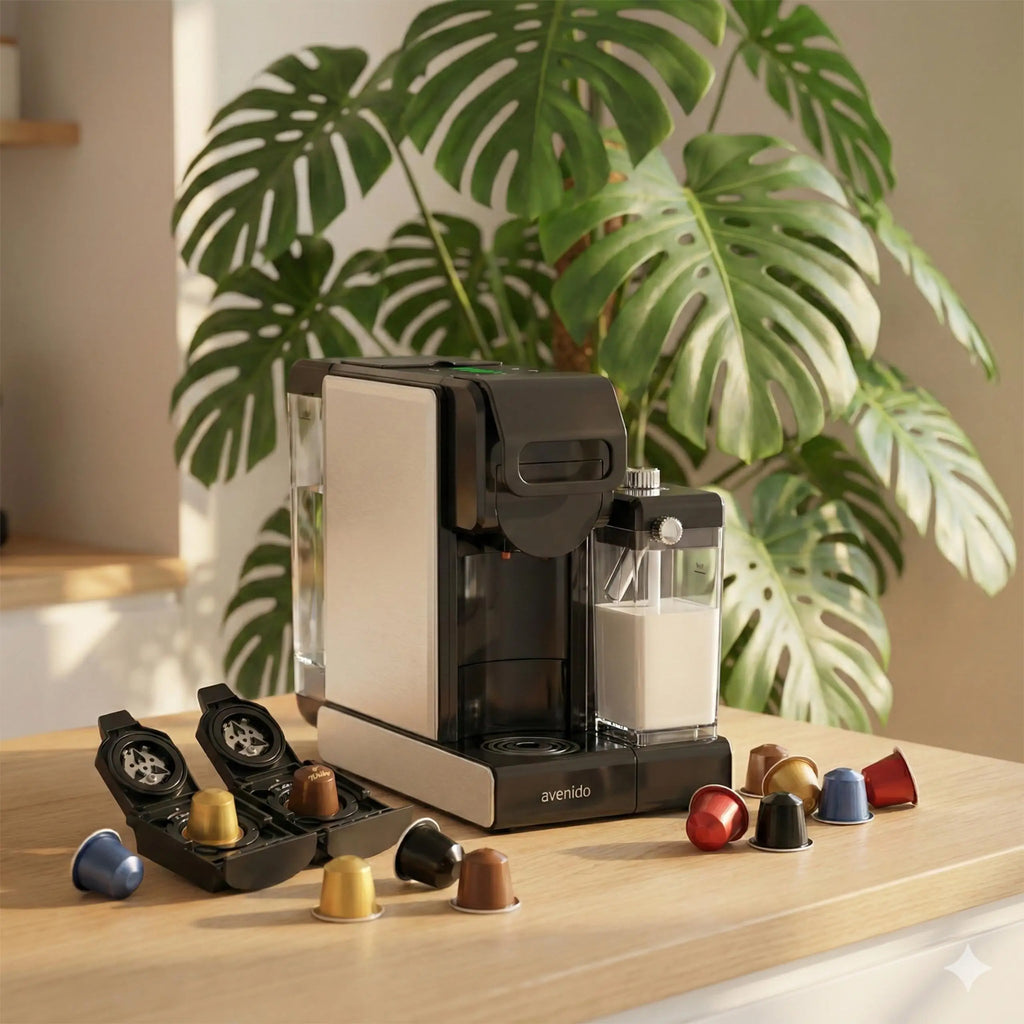 Capsule machine multi 9w1 Avenido AV 4388 19 bar with milk container, 7 adapters, 1L tank