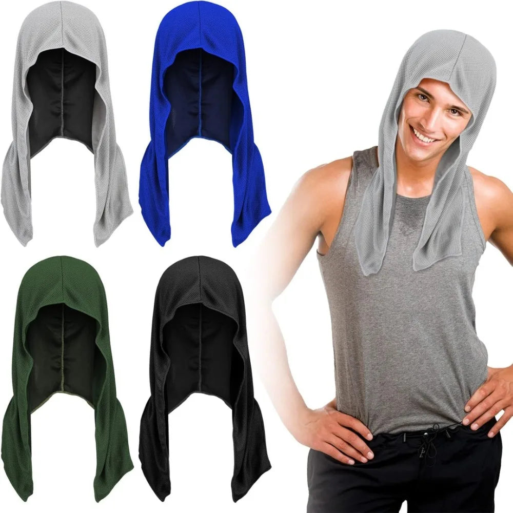 Summer Hooded Cool Towel Sun Protection Insulation Quick Drying Headscarf with Buttons for Hiking Fishing Outdoor Beach Sports