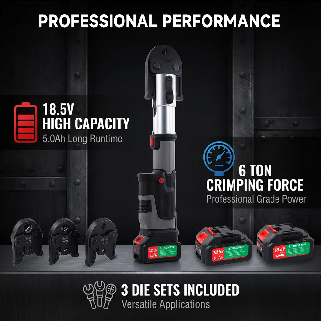 Podofo Electric Pipe Crimping Tool for TH16/20/25/26/32mm+V12/15/18/22/28mm+U16/20/25/32mm Battery Compression Tool with Jaws