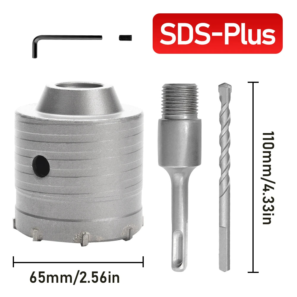 30-100mm Concrete Wall Hole Saw, SDS Plus Shank Impact Drill Bit, Suitable for Drilling Concrete, Brick, Stone and Walls