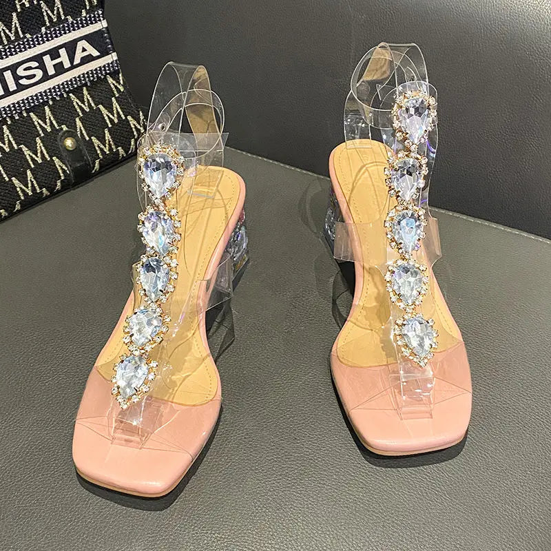 Plastic Sandal Block Heels 2022 Summer Sale Of Women's Shoes Suit Female Beige Buckle Strap All-Match Transparent Chunky Fashion