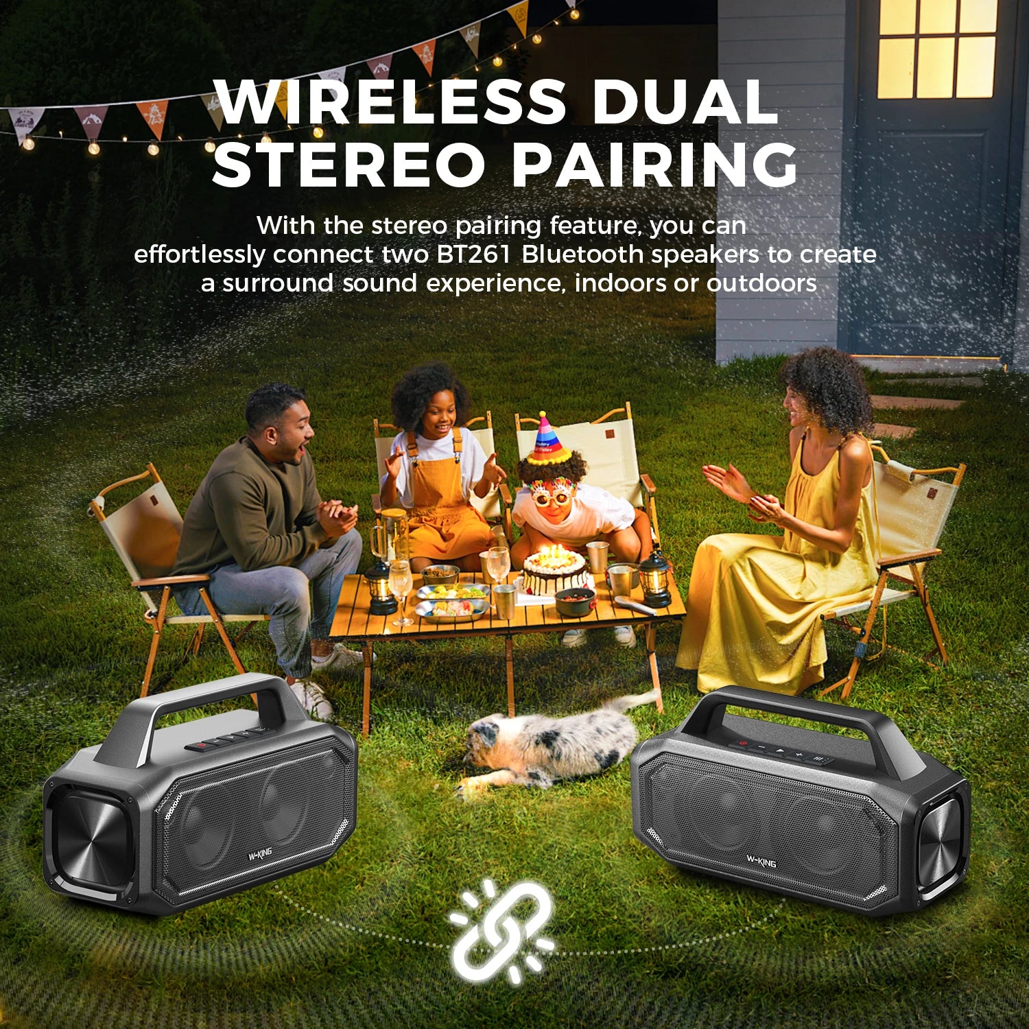 Enceinte Bluetooth portable W-KING BT261-2 sans fil 80 W, étanche IPX6 avec amplification des basses, couplage stéréo, recharge inversée