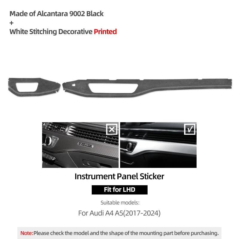 Pour Audi A4 B9 A5 2017-2024 Bande de Garniture de Tableau de Bord Tableau de Bord Autocollant Intérieur de Voiture en Alcantara Accessoires de Tuning