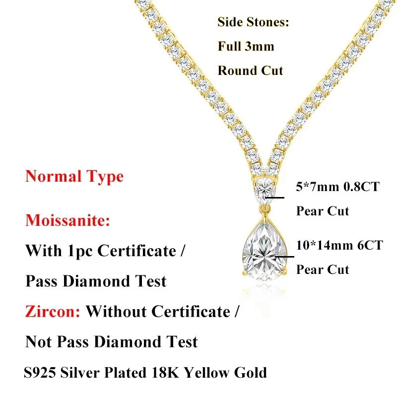 EWYA Luxury Pear Cut Full D Color Moissanite Tennis Neck Chain Woman s925 Silver All Lab Diamond Party Bridal Necklaces Gift