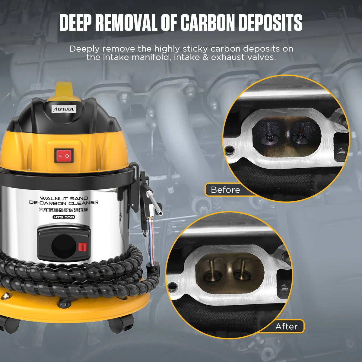 AUTOOL HTS558 Car Engine Carbon Deposition Cleaner Intake Pipe Valve Cleaning Machine Decarbonizing Automotive Decarbon Wash