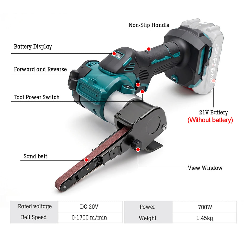 Brushless Electric Mini Belt Sander Cordless Sander Polisher Power Tools with Belts for Wood Metal Work for Makita 21V Battery
