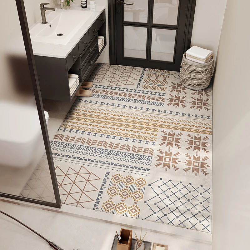 Tapis de Bain Style Ethnique Bohème VIKAMA Tapis de Lavabo en Diatomite Absorbant l'Eau Antidérapant Tapis de Toilette de Salle de Bain Décoration Intérieure