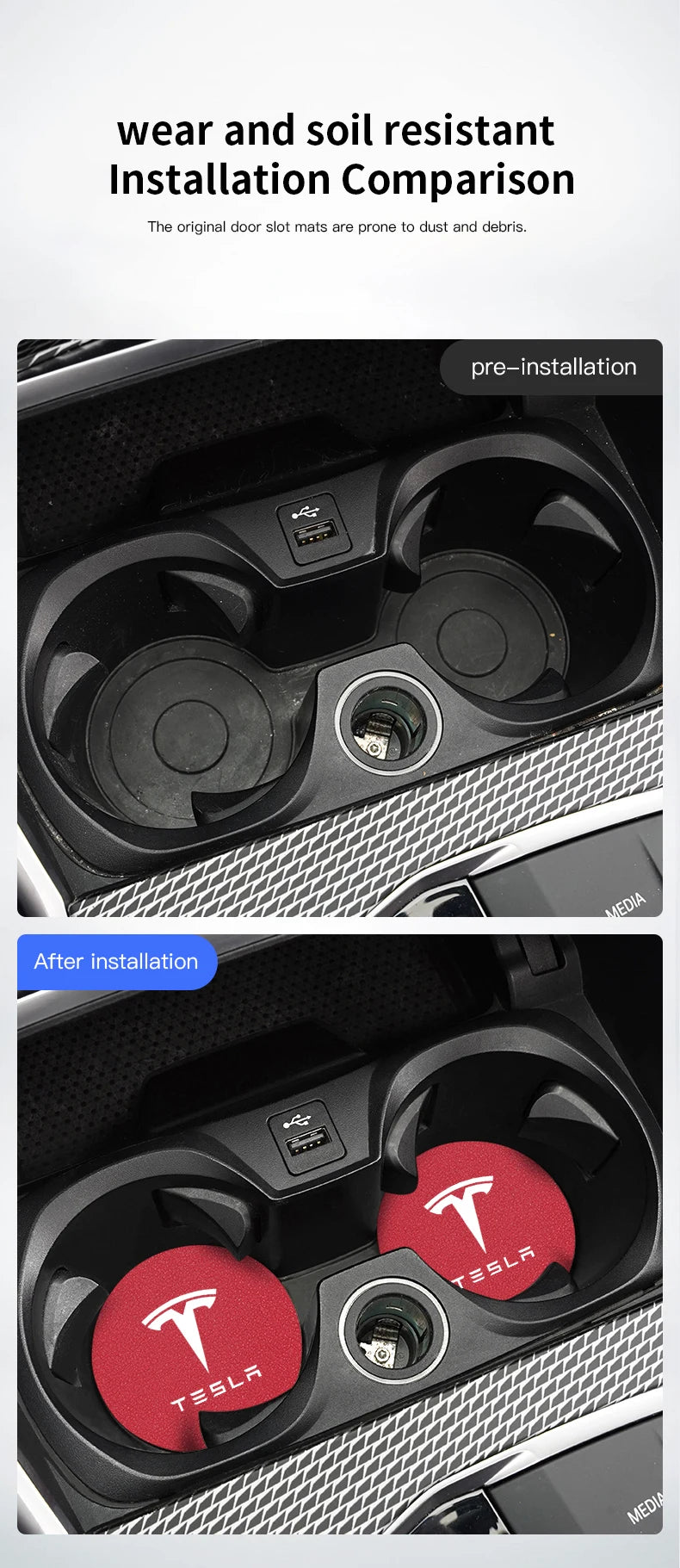 2Pcs Car Coaster Suede Mat Water Cup Anti-slip Pad Auto Interior For Tesla Model 3 Highland 2023 Model S Model X Model Y