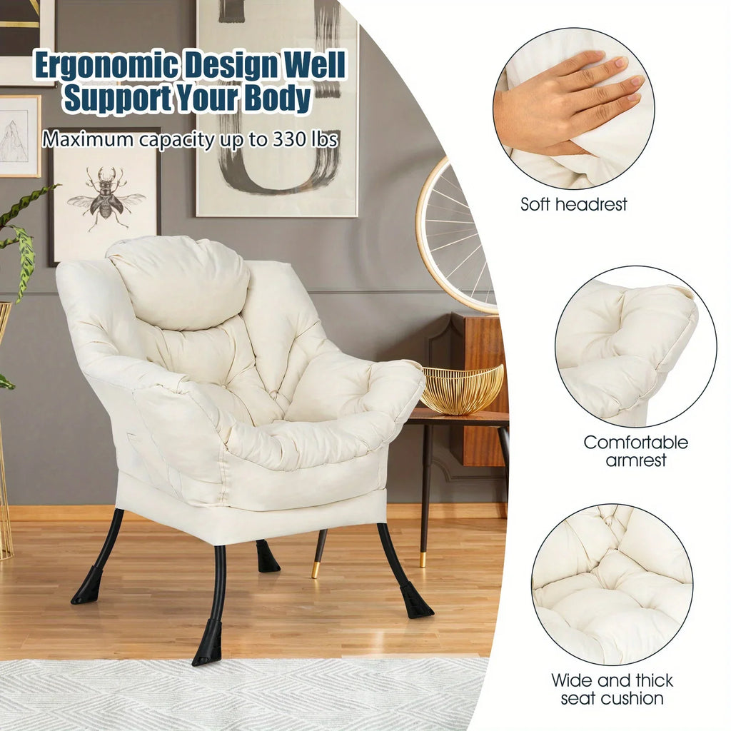 Costway Fauteuil paresseux moderne en tissu polyester, fauteuil simple avec poche latérale, beige
