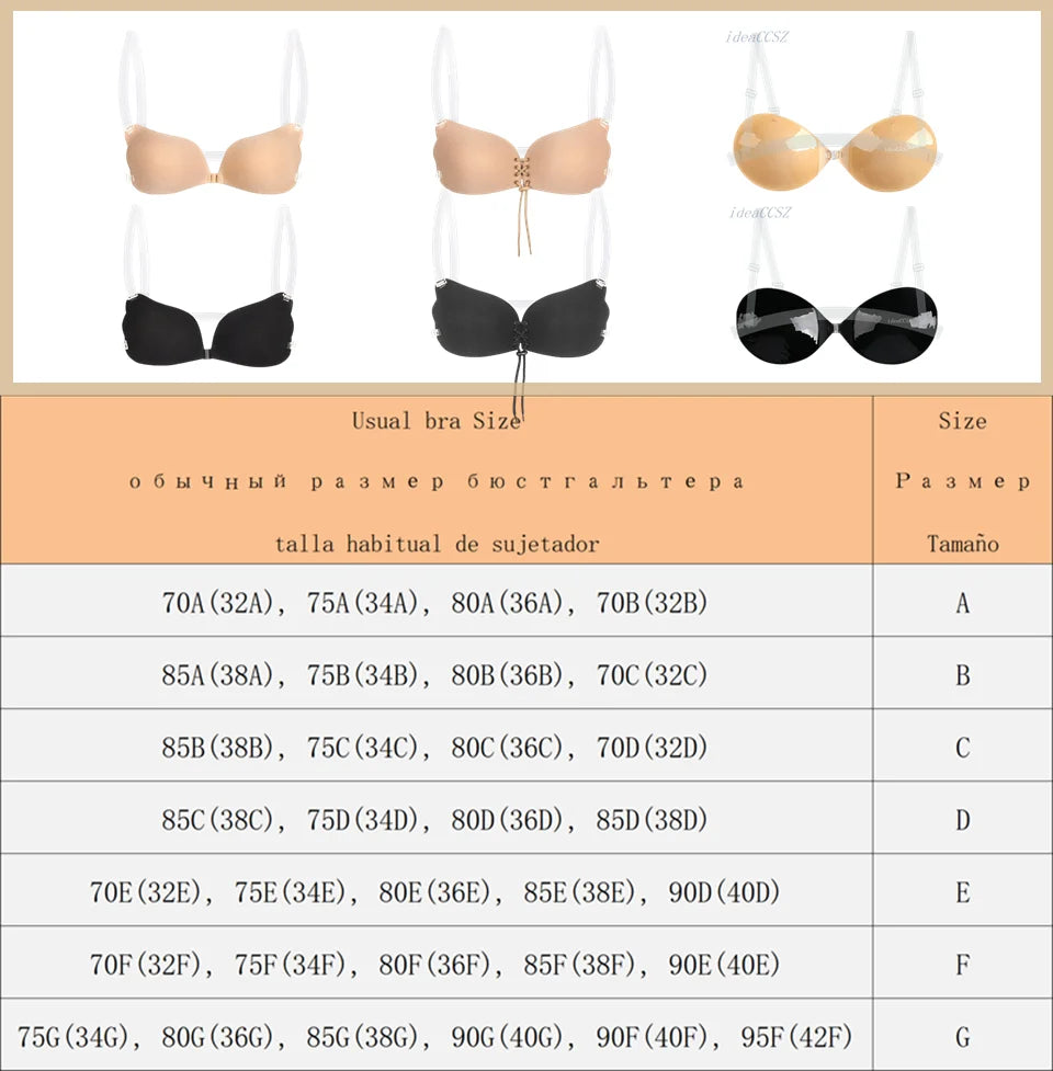 Backless Strapless Woman Bra for Dress Push Up  Adhesive Invisible Bras with Transparent Straps Sexy Silicone Underwear Lingerie