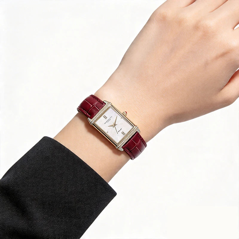 Shanghai Watches Vintage Women's Mechanical Watch 25x41 mm Rectangle Automatic Watch 3D Dial Sapphire Leather Fashion Watch 22MT