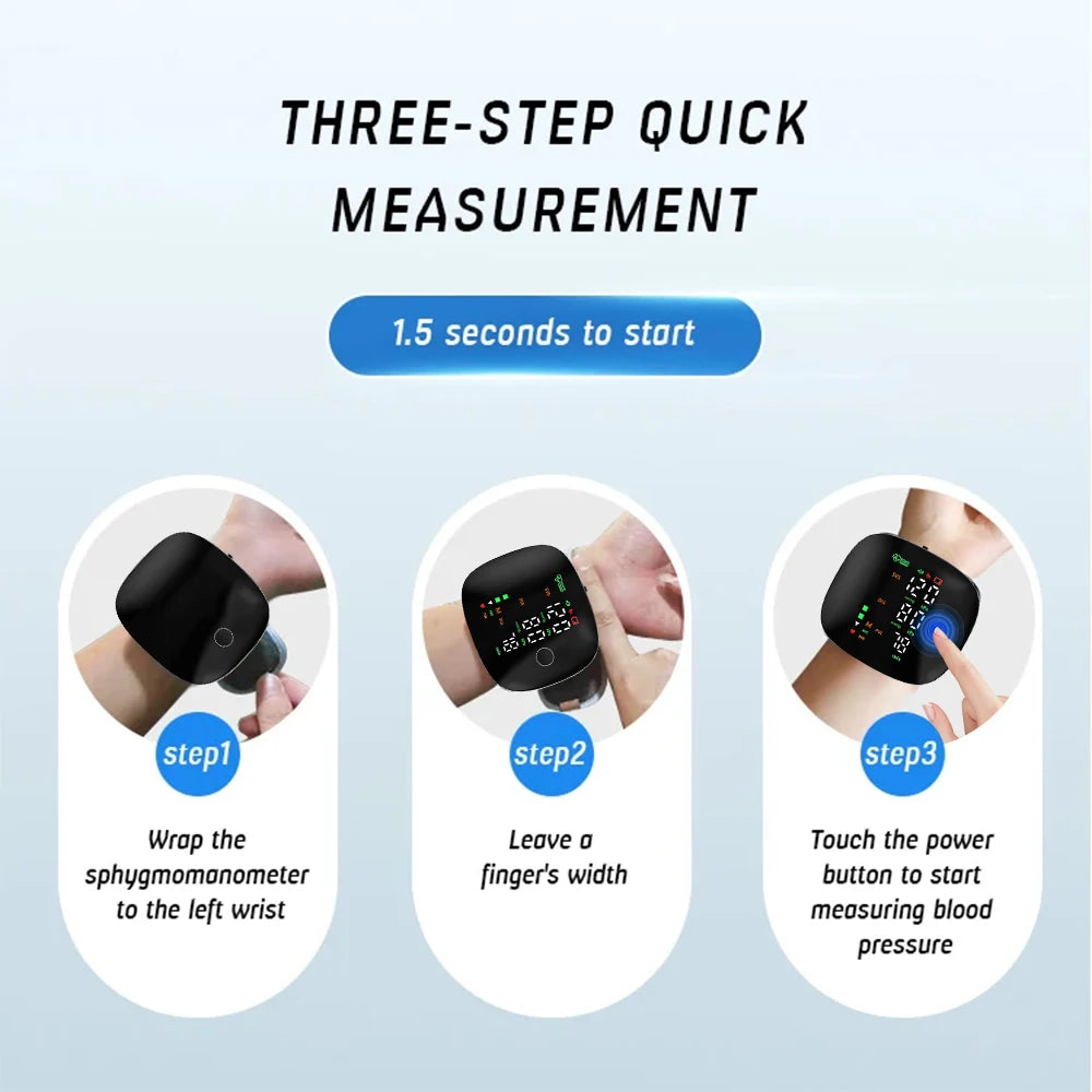 Medical Rechargeable Wrist Blood Pressure Monitor LED Display Fast Measurement Digital Tensiometer BP Tonometer Heart Rate Meter