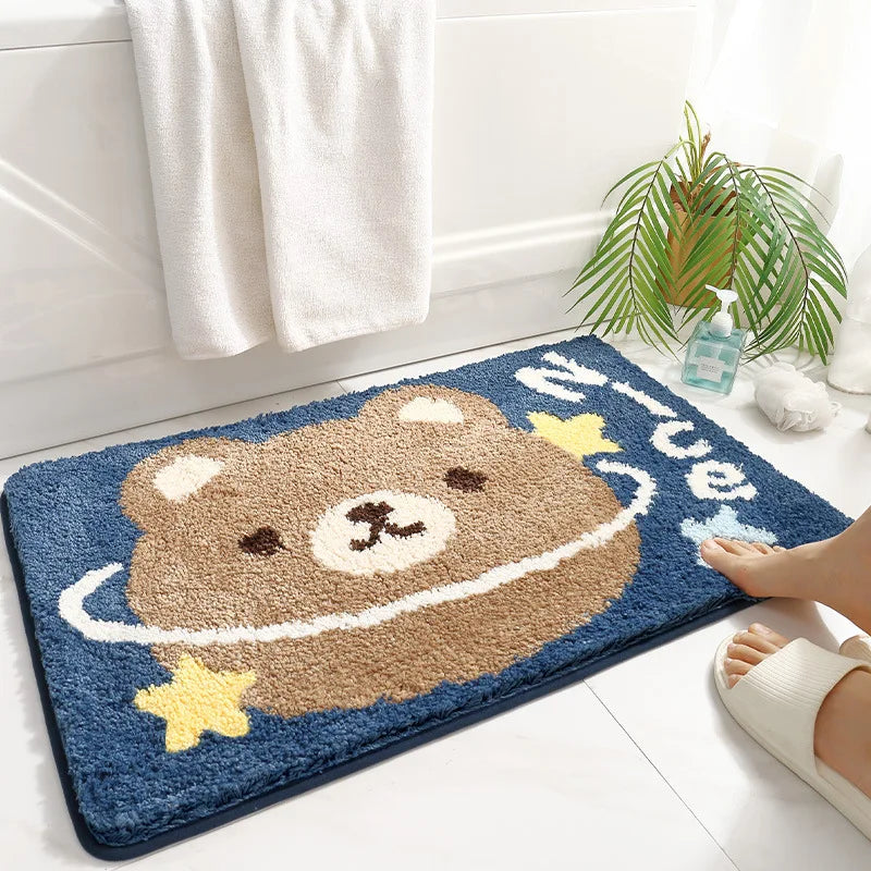 40*60cm Bath Mat Cute Lion Dinosaur Crocodile Bathroom Carpet Flocking Waterproof Non-Slip Shower Rug Entrance Door Foot Mats