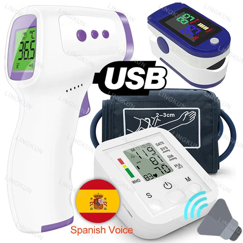 Spanish Voice Arm Automatic Blood Pressure Monitor BP Sphygmomanometer Pressure Meter Tonometer for Measuring Arterial Pressure