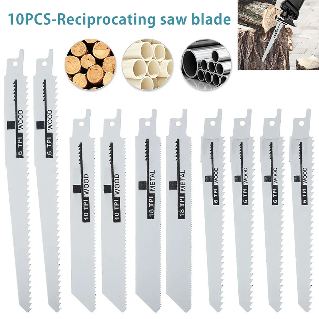 10Pcs Reciprocating Saw Blades Multi-Purpose Saber Saw Handsaw for Wood Metal Plastic Pipe Cutting Power Tool Accessories