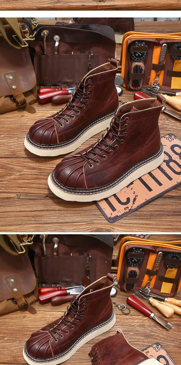 New Fashion Vintage British Men Leather Shoes Casual Round Toe Ankle Boots Spring Autumn Business Dress Chelsea Boots