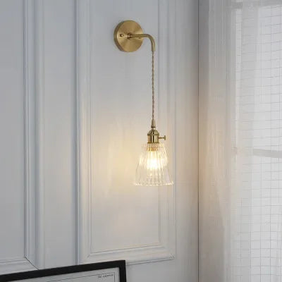 Nordic Japanese Brass Wall Lamp Bedroom Bedside Lamp Bathroom Cloakroom Background Wall Mirror Front Creative Glass Wall Lamp