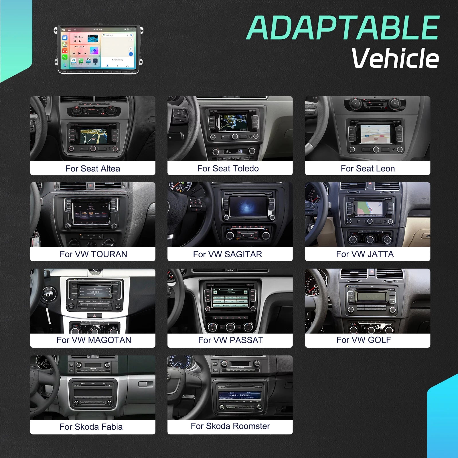 Podofo 7 "9" CarPlay Android Car Radio For Volkswagen VW Golf Passat JETTA Skoda SEAT Car Intelligent System 2din GPS Car Radio