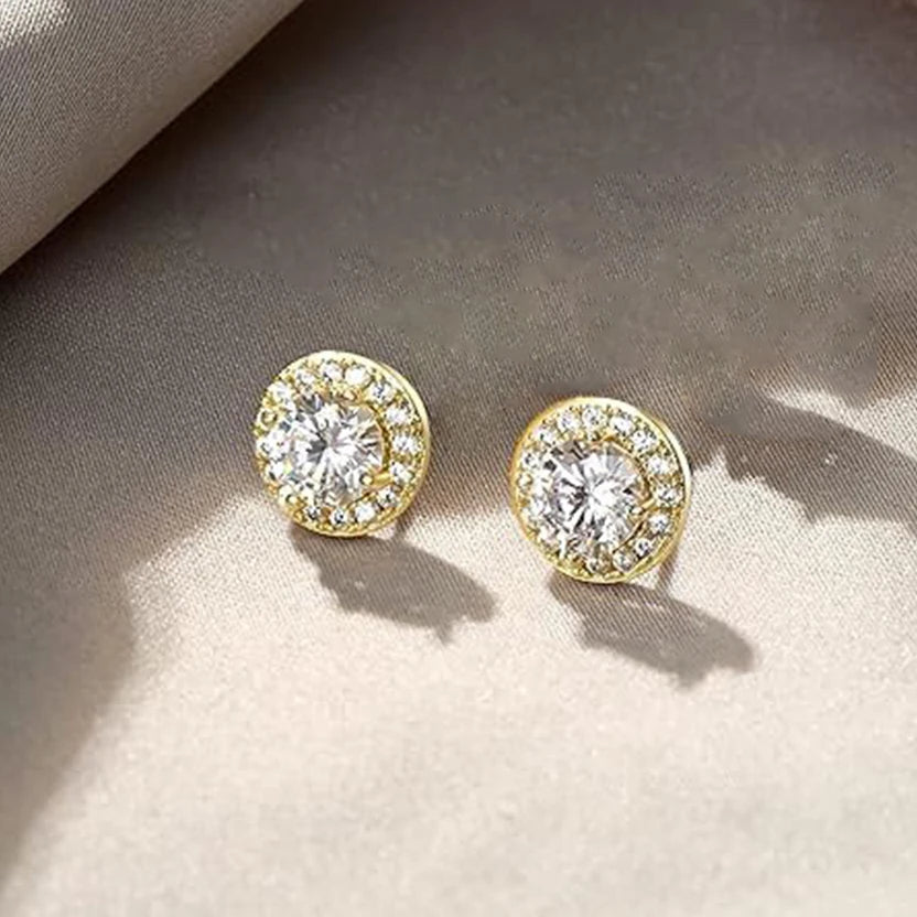 1 Pair Silvery Cubic Zirconia Stud Earrings Round Square Diamonique Stud Earrings Set for Women Men