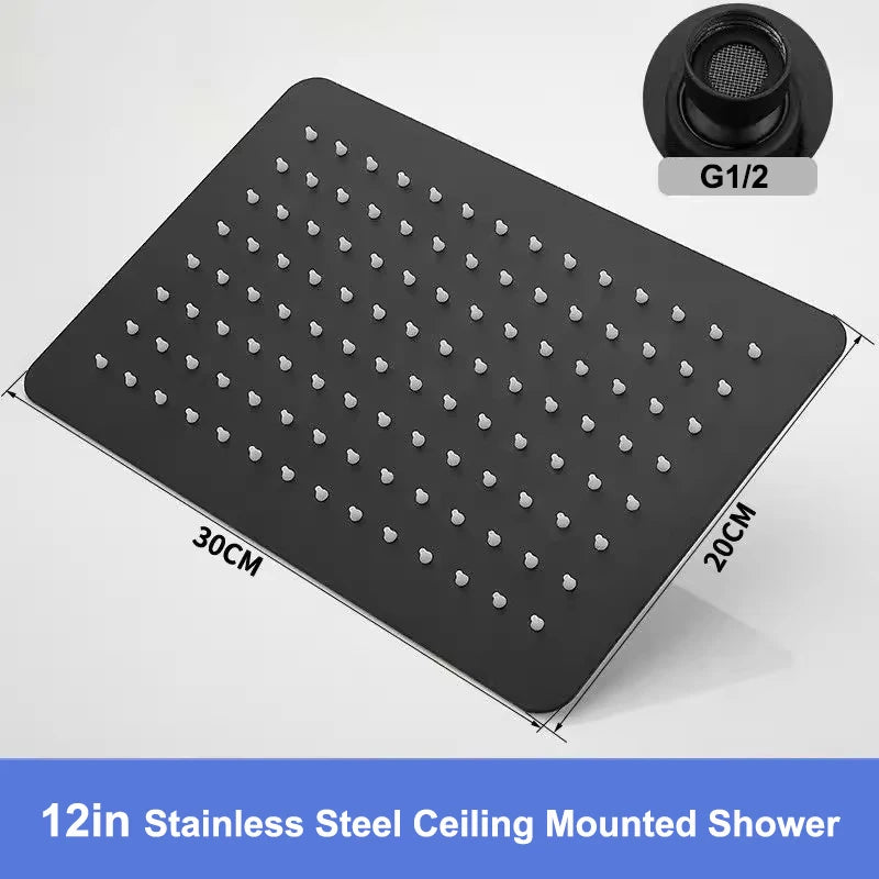 New 30cm Large Size High Pressure Overhead Rain Shower Head Large Flow Booster Rain Shower Head 360° Rotation Water Saving