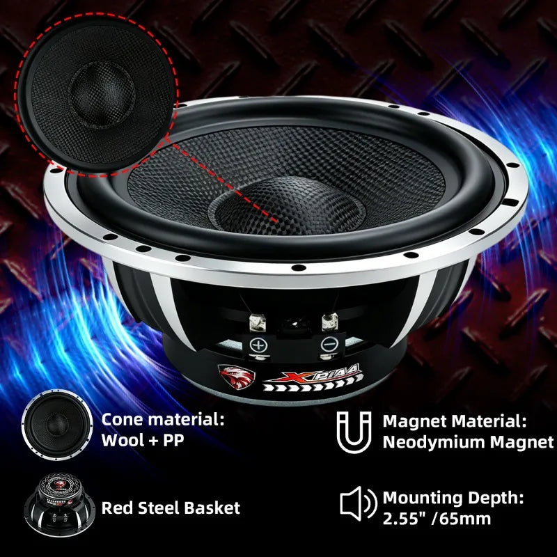 XPIAA 2 haut-parleurs de 6,5 pouces en fibre de carbone pour basses médiums, 4 Ohm 1000W, caisson de basses pour voiture, haute puissance HIFI, haut-parleur audio Woofer