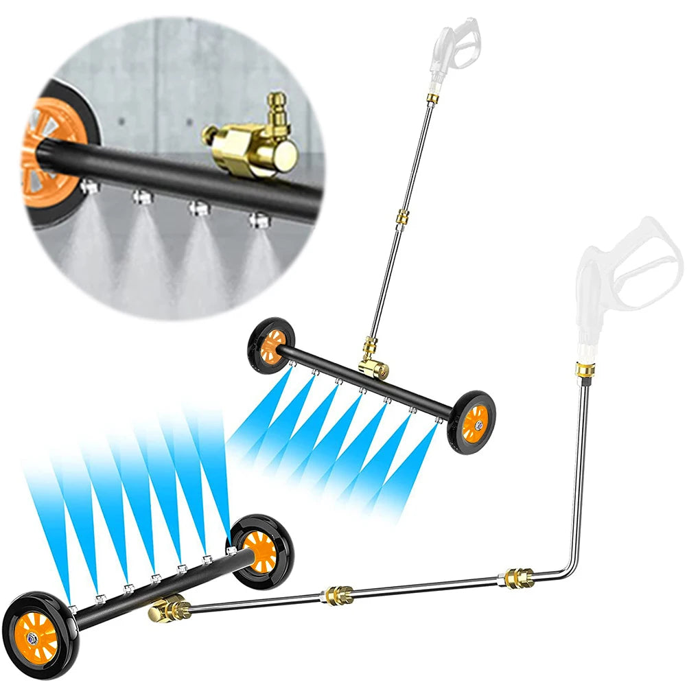 5000PSI Car Chassis High Pressure Washer 22 Inch Extendable 3-Wand Water Broom 1/4 Quick Connector Undercarriage Surface Cleaner