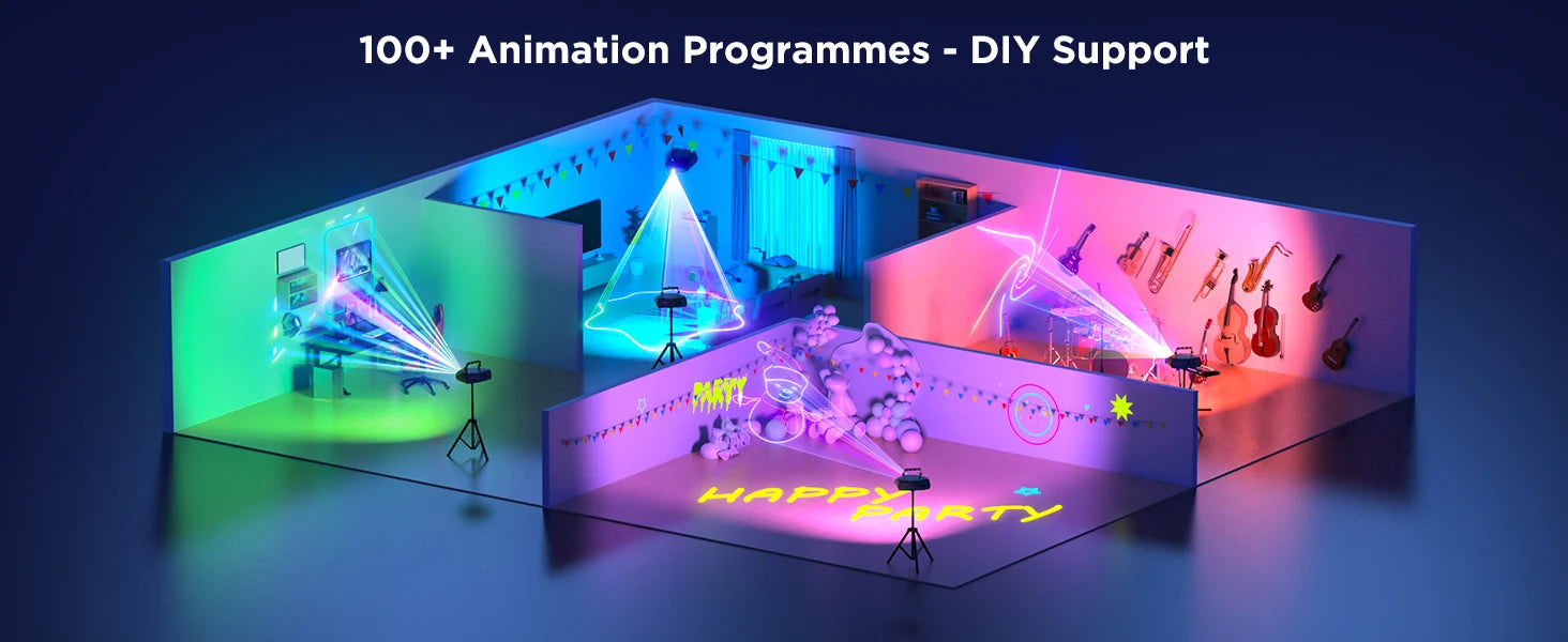 Somspot Full Color Laser Lights 3D Animation Laser Machine RGB Pattern Effect Lighting Projector for Wedding Party DJ Disco Club