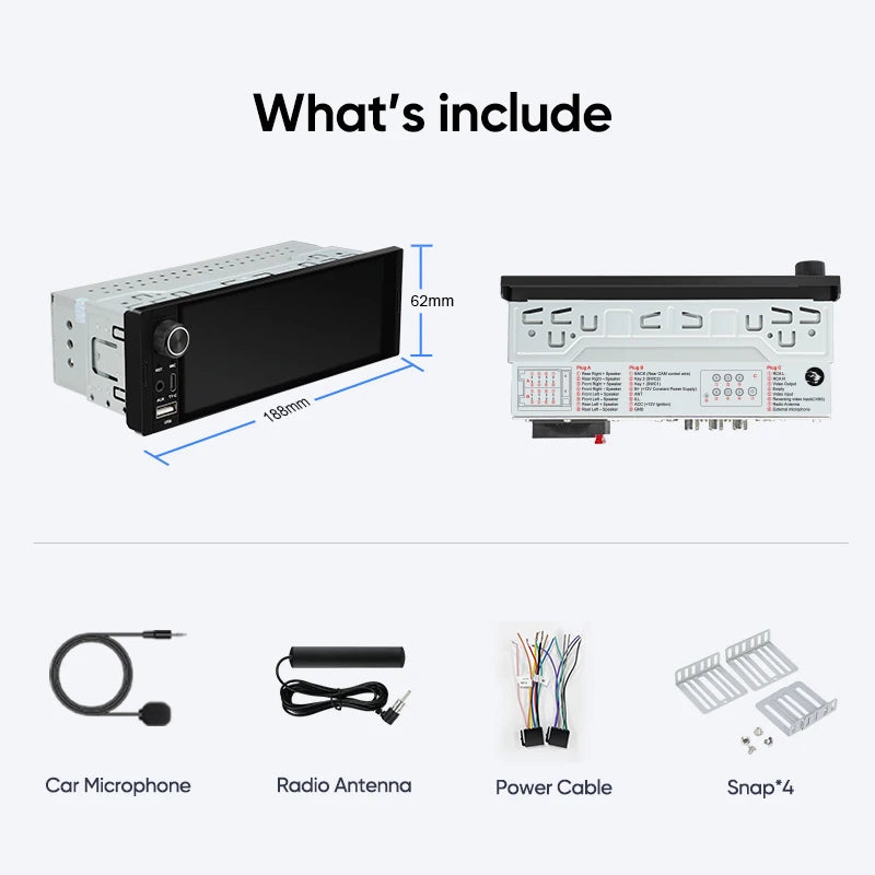 AINAVI Wireless Carplay Android Auto Universal Car Radio 1 Din HD IPS Touch Screen Car Multimedia Rear Camera MIC USB Type C 1280*720 Full In-Cell 1DIN Car Stereo BT 5.0