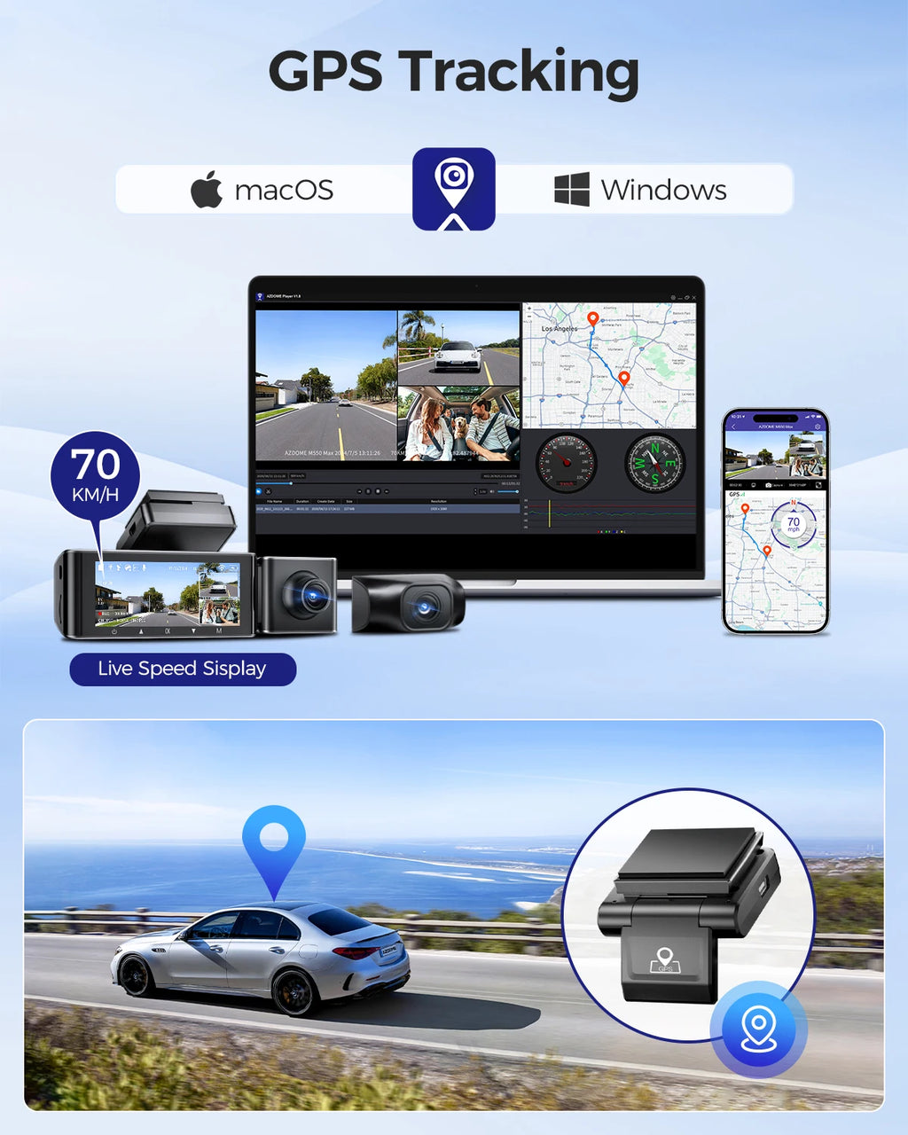AZDOME 4K 3 Channel Dash Cam M550 Max Car Camera WiFi GPS Front and Rear Inside Recorder Car DVR IR Night Vision Parking Mode