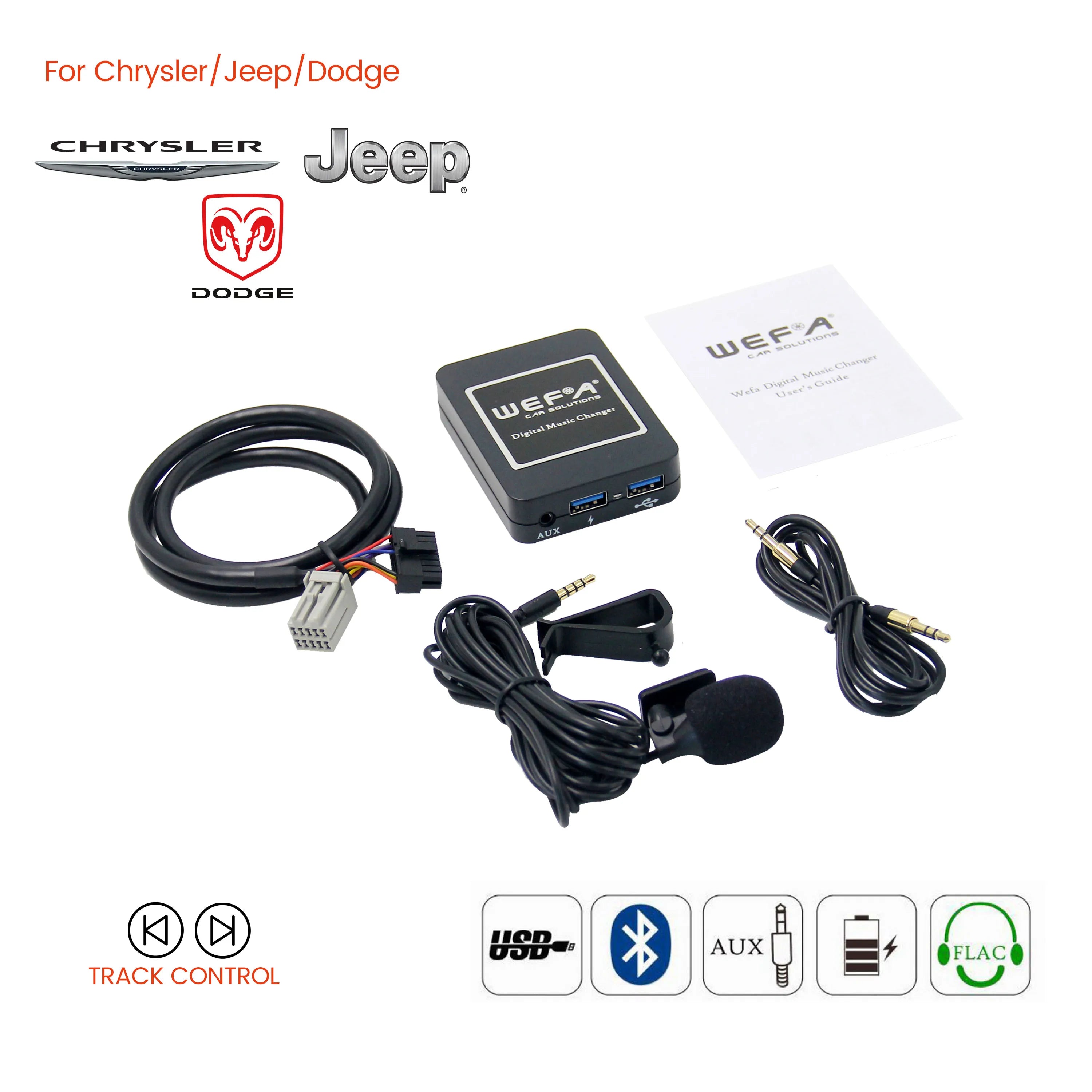 Hi-Res Bluetooth USB AUX car kit interface / audio adapter for Jeep Chrysler Dodge 10 pin car radios