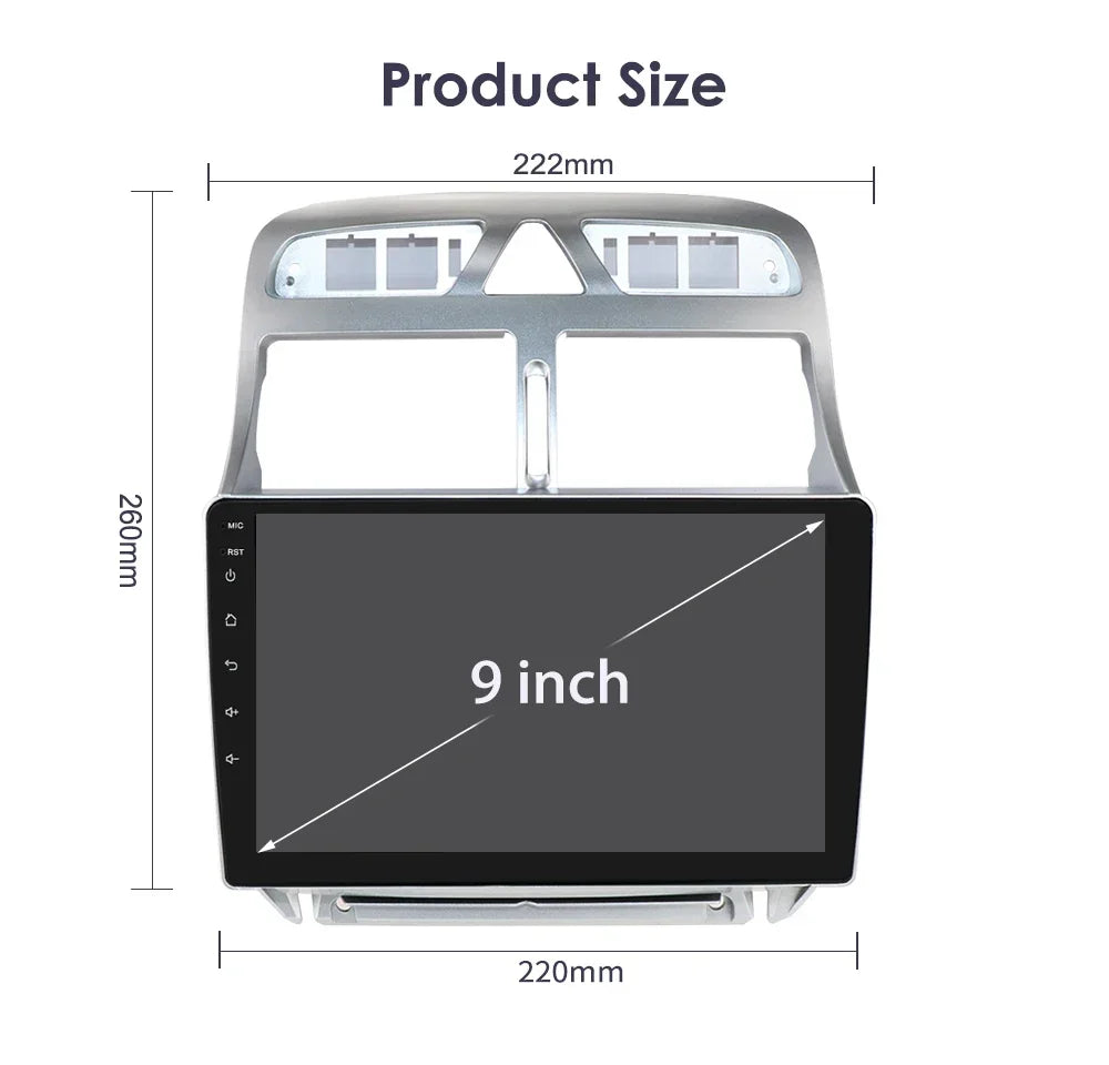 Hizpo 2Din 9inch CarPlay Android Auto Car Radio for Peugeot 307 307CC 307SW 2002 - 2013 Multimedia Navigation GPS RDS DSP 4G BT