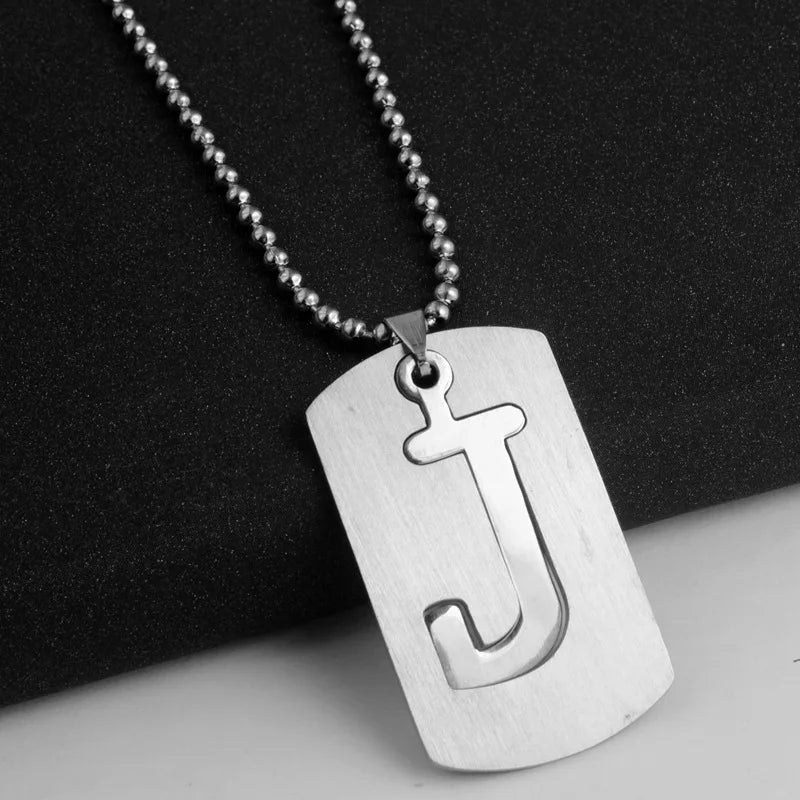HNSP 316L Stainless Steel Initials Pendant Chain Necklace For Men 26 Letter Name Jewelry Accessories