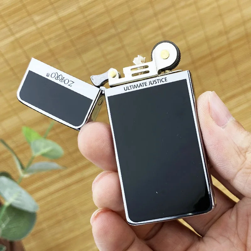 Zorro Ultra-thin Gold Label Bright Chrome Resin Black  Lighter Retro Windproof Men's Gift Good Quality Lighter with Box