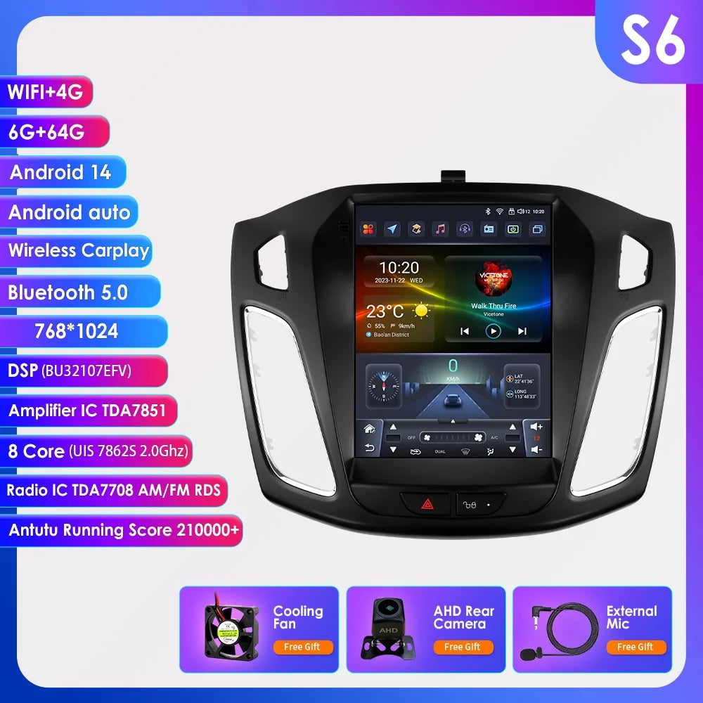 Hizpo 9.7" Car Radio for Ford Focus 3 Mk 3 2011 2012 - 2019 2 Din Android 14 Multimedia Video Player 2Din Carplay Auto Stereo
