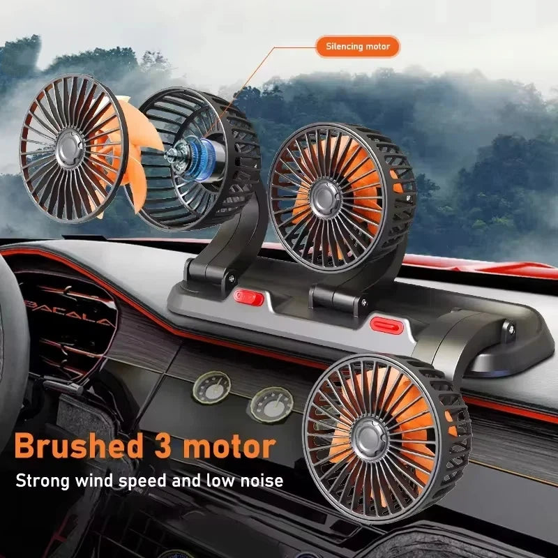 Lenovo Ventilateur de voiture 360° réglable à 3 têtes Ventilateur électrique automobile Ventilateur USB/12V/24V Ventilateur de voiture silencieux à 2 vitesses pour la maison et le bureau