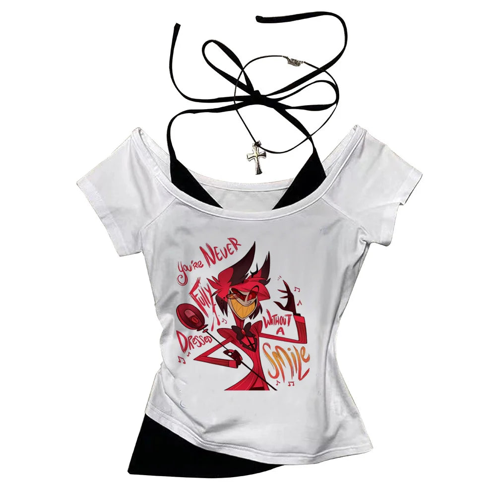 Hazbin Hotels t shirt teen korean clothes graphic Gothic Digital streetwear Trendy top tees Pastel harajuku Retro women
