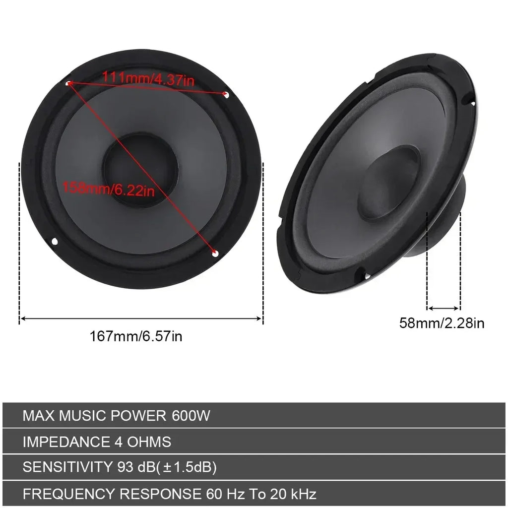 1PCS Car Speakers 600W 2-Way Vehicle Door Auto Audio Music Stereo Subwoofer Full Range Frequency Automotive Speakers