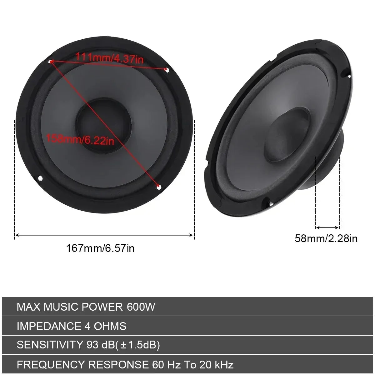 1PCS Car Speakers 600W 2-Way Vehicle Door Auto Audio Music Stereo Subwoofer Full Range Frequency Automotive Speakers