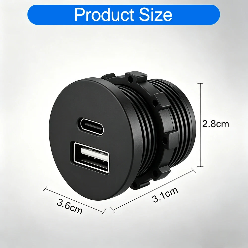 12V USB Outlet PD 3.1A Type-C & USB-C Charger Socket Dual Ports Recessed Mount Car Charger Replacement for RV Camper Trailer