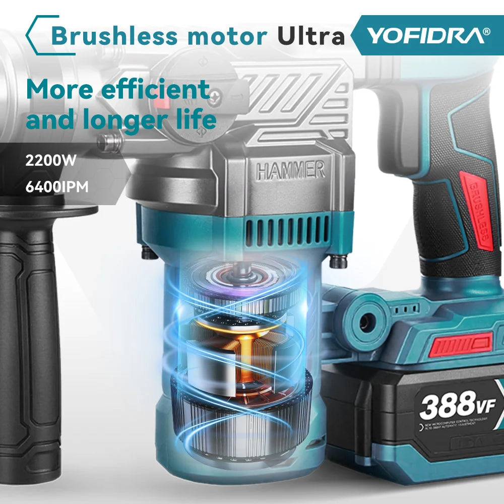 Perceuse à percussion sans fil multifonctionnelle sans balais 26 MM, outil de perçage rotatif pour batterie Makita 21 V.